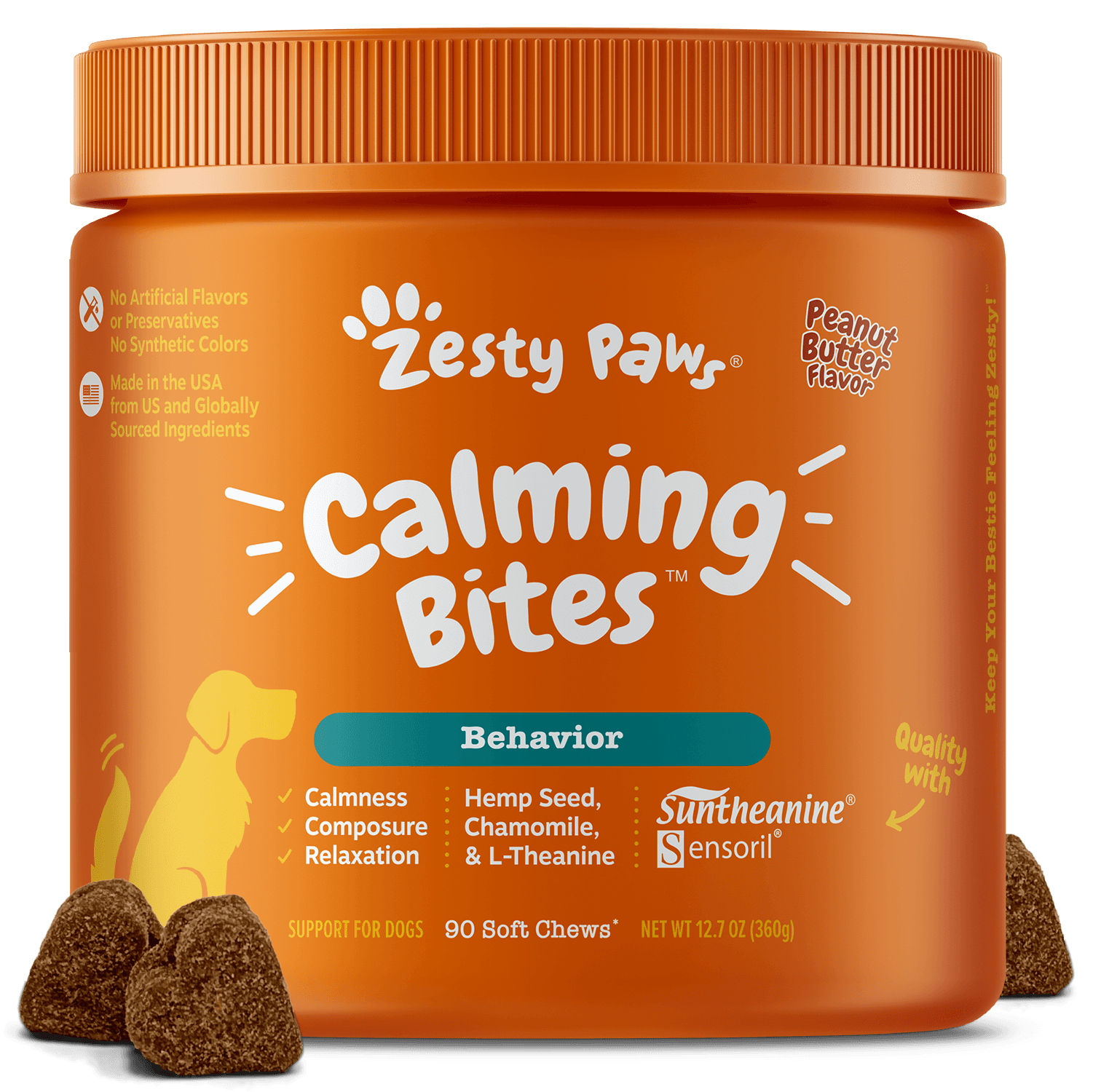 Zesty Paws Calming Bites for Dogs - Peanut Butter Flavor, 90 Soft Chews