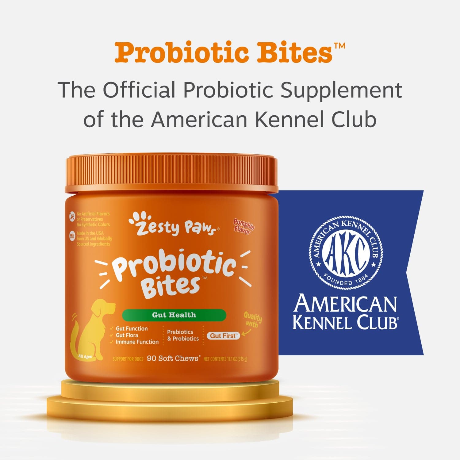 Zesty Paws Probiotic Bites for Dogs - Pumpkin Flavor, 90 Soft Chews